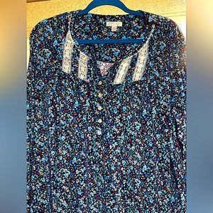 Micro fleece nightgown/dress super soft L/S NWOT floral maxi lounger lace